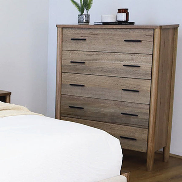 Queen and king size bed set nightstand with four drawers and dark bar pulls