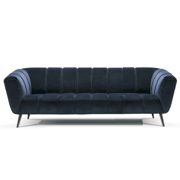 Sheldon Sofa in Velvet or Leather Fabric Modern Scandinavian Design Angled Pencil Leg