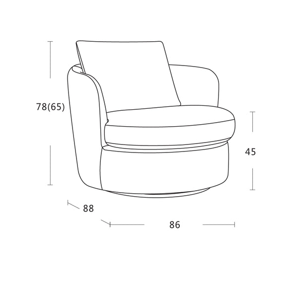 Accent chair with rounded arms, curved base, and upholstered backrest