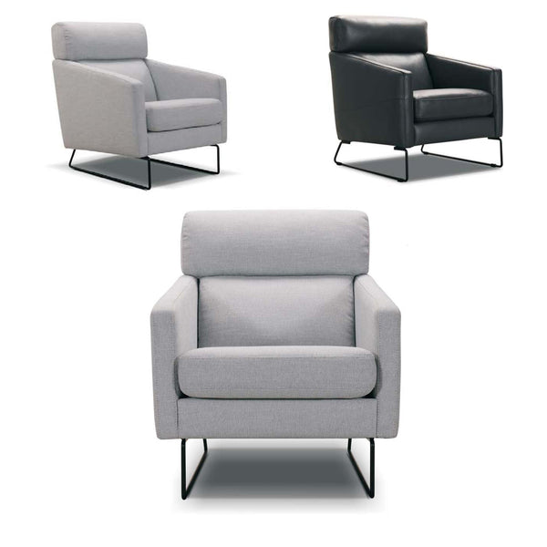 Space Accent chair Arm Chair Modern Design in Leather Fabric Black Metal Skid Legs