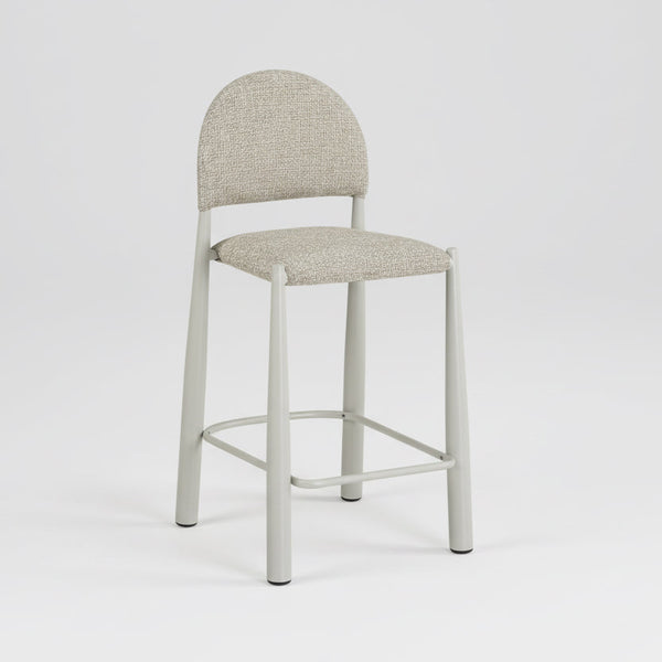 Beige bar stool with a white base on a light gray background