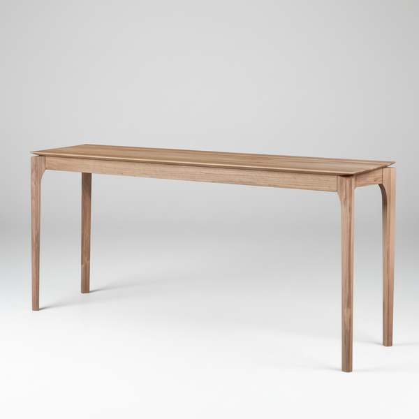 Console table with smooth wood finish and four tapered support legs