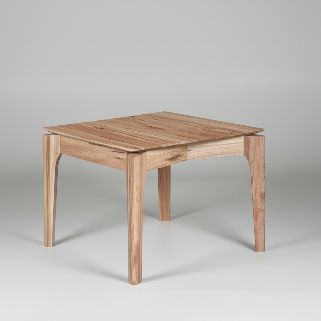 Light wood lamp table with squared legs and a flat tabletop