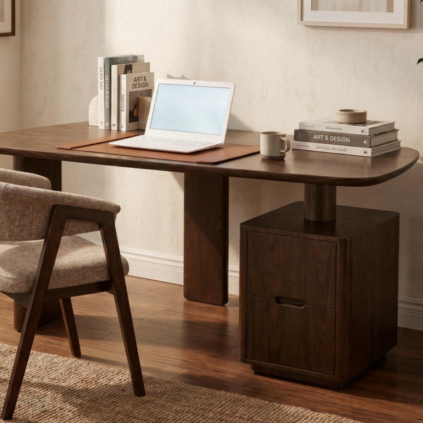 Urbino Desk in Dark Walnut Modern Design with Drawers Lifestyle Photo