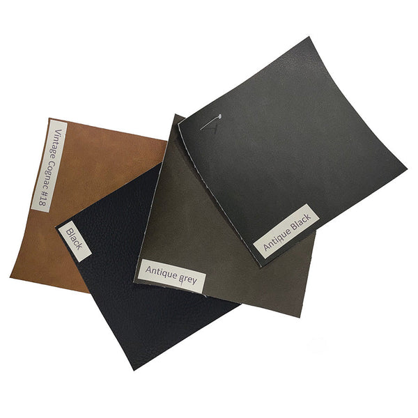Dining chair fabric color swatches with labels: Antique Black, Antique grey, Black
