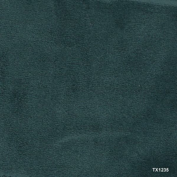 Teal blue upholstery fabric swatch with fine textured weave, label TX1235