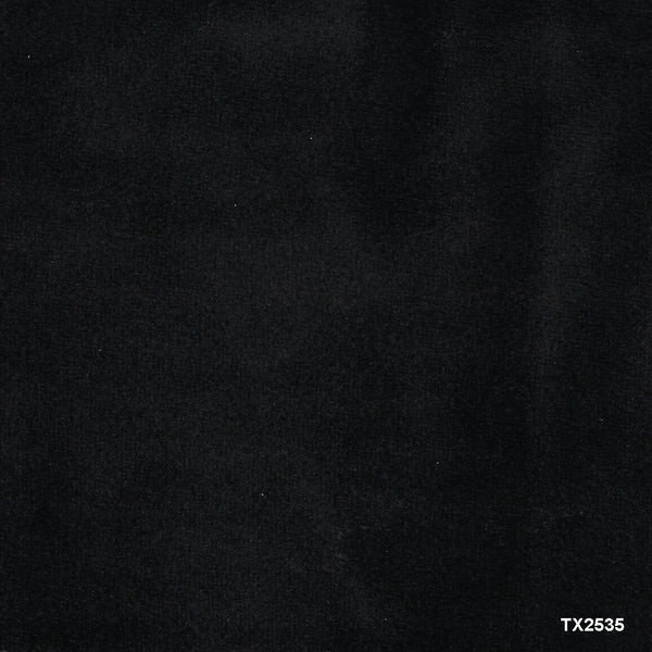 Black velvet upholstery fabric swatch with fine texture, TX2535 label