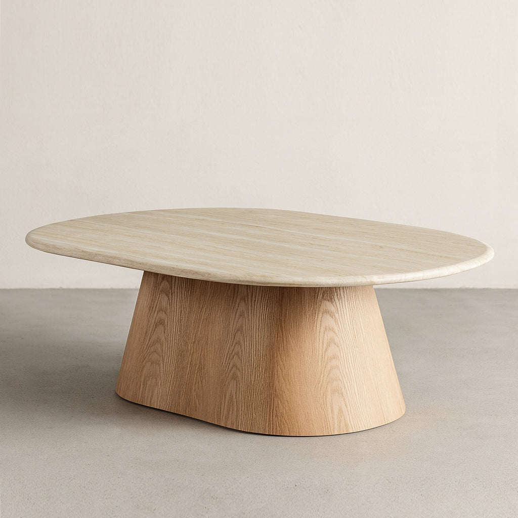 Light wood oval accent coffee table with flared pedestal base