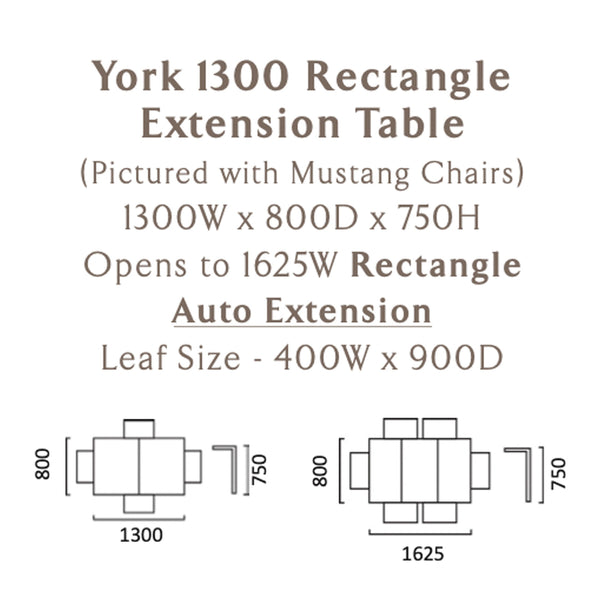 Rectangular extension dining table dimensions diagram with auto extension layout