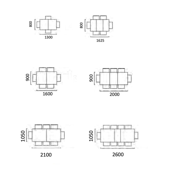 Extension table layout diagram showing multiple rectangular size configurations