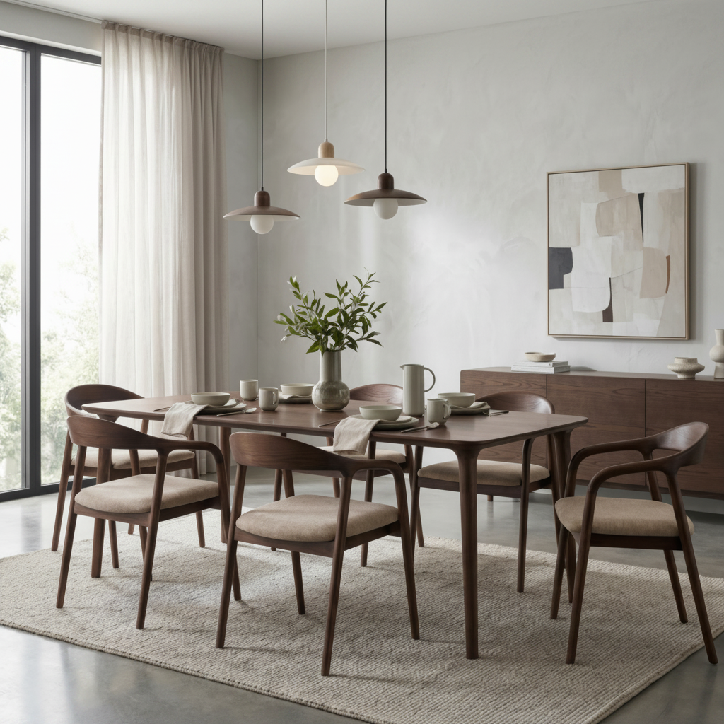 Arezo : Dining Table & Bosino Chairs Walnut