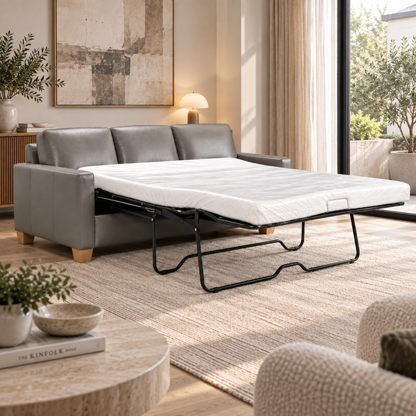 in Grey Leather Memory Foam Matterss Roll Out Bed Mechanism Lifestyle