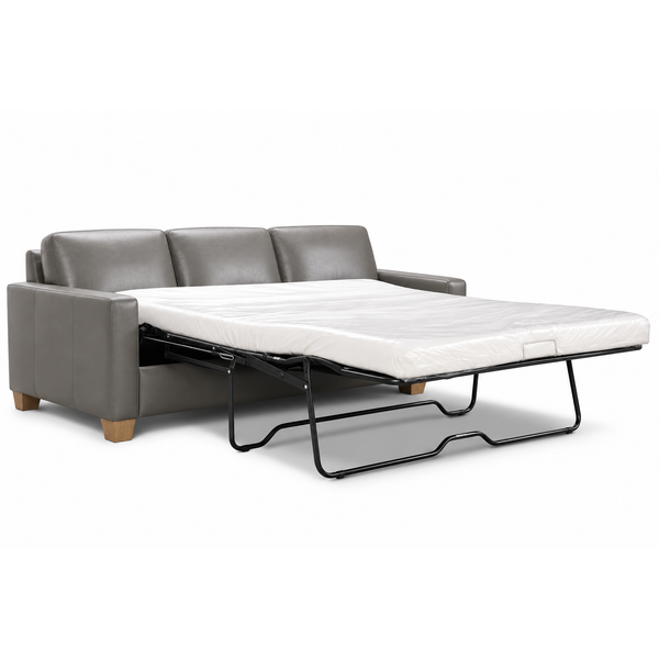in Grey Leather Memory Foam Matterss Roll Out Bed Mechanism Open