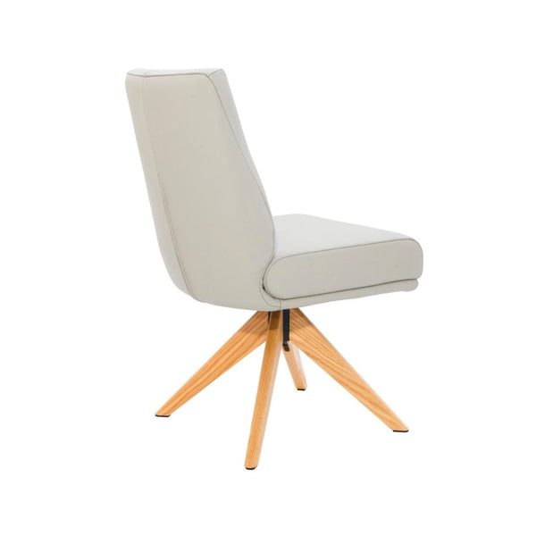 Alexandra Swivel Dining Chair Beige Leather Natural Oak Base Back Angle