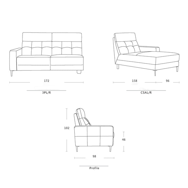 Angelina Chaise Schematic drawings