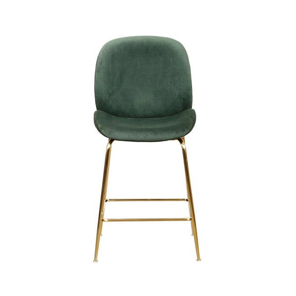Beatle bar stool features a Gold metal frame with Emerald Green Velvet