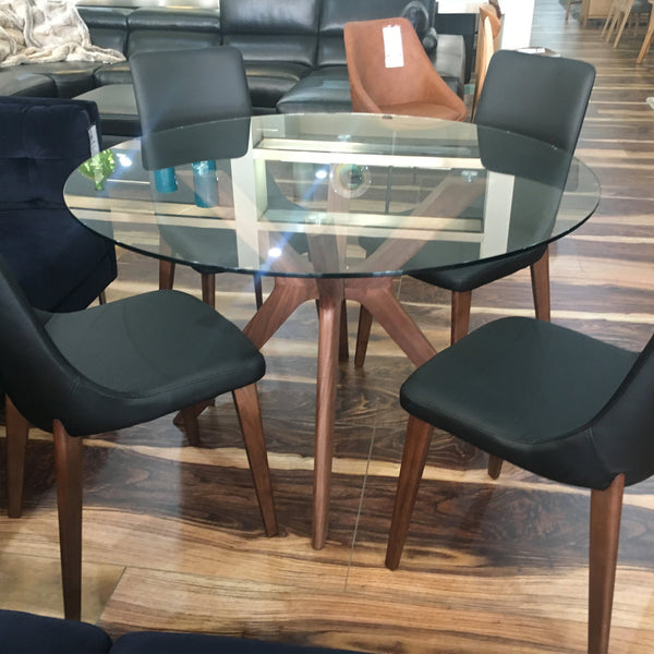 cayman round dining setting black chairs with walnut timber