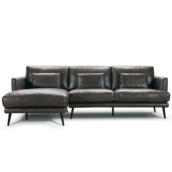 Pickering : Chaise Sofa in Leather with Angled Timber Legs - Modern Home Furniture