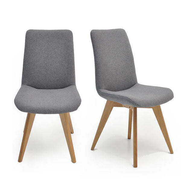 Sunday Fabric Dining Chair Angled Timber Legs modern design Light Grey Fabric Charcoal Grey Fabric.