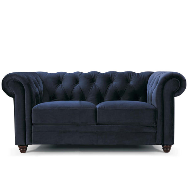 2 seater Vintage Chesterfield Sofa in navy blue velvet with Studs Vintage Classic Design