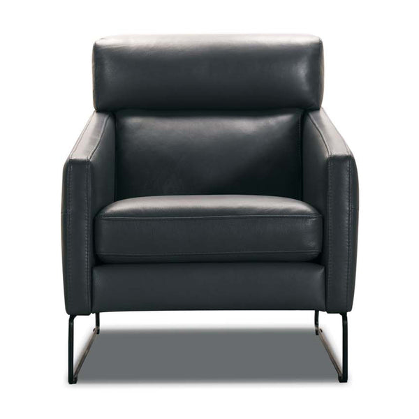 Space Accent chair Arm Chair Modern Design in Leather Black Metal Skid Legs