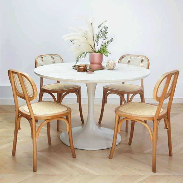 Willow dining chair in Beech Wood with Rattan back setting